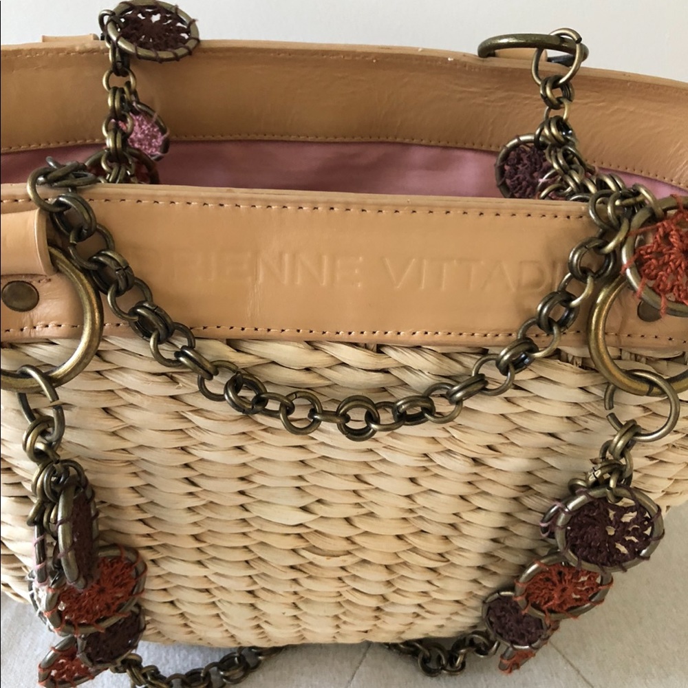 Adrienne Vittadini Straw/Leather shoulder bag.